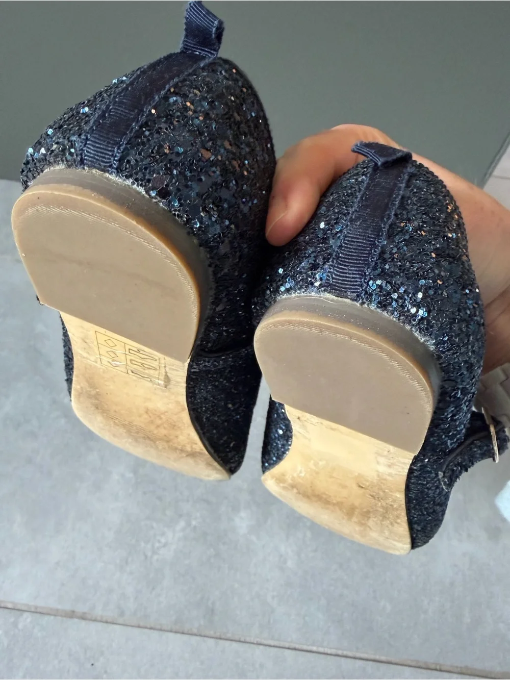Crew Cuts J Crew Girls Navy Glitter Sparkle Mary Jane Buckle Flats with Bow 4